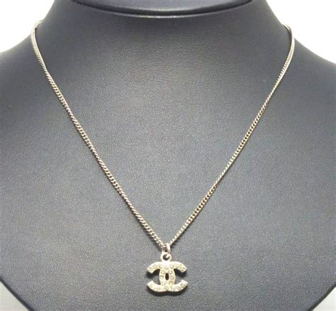 chanel silver tone double loop rhinestone necklace|Chanel necklace sale.